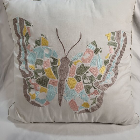 Emroidered colorful butterfly throw pillow 16x16 -Real living - Picture 4 of 5